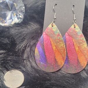 (New) Multi Color Stripe Teardrop Leather Earrings